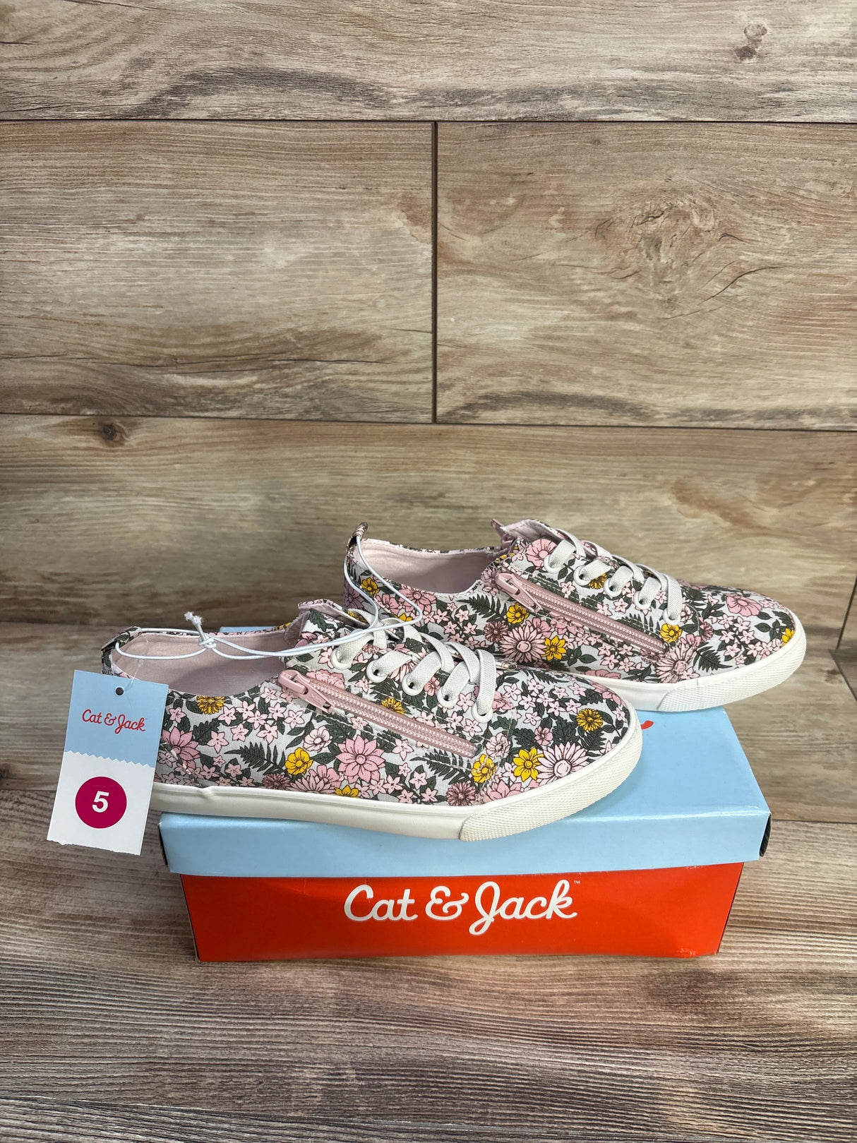 NEW Cat & Jack Floral Lucian Double Zipper Sneakers 5Y