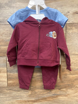NEW Stitch + Stone 3pc Mom's VIP All-Star Zip Sweatshirt, Joggers, & Bodysuit Maroon sz 6m