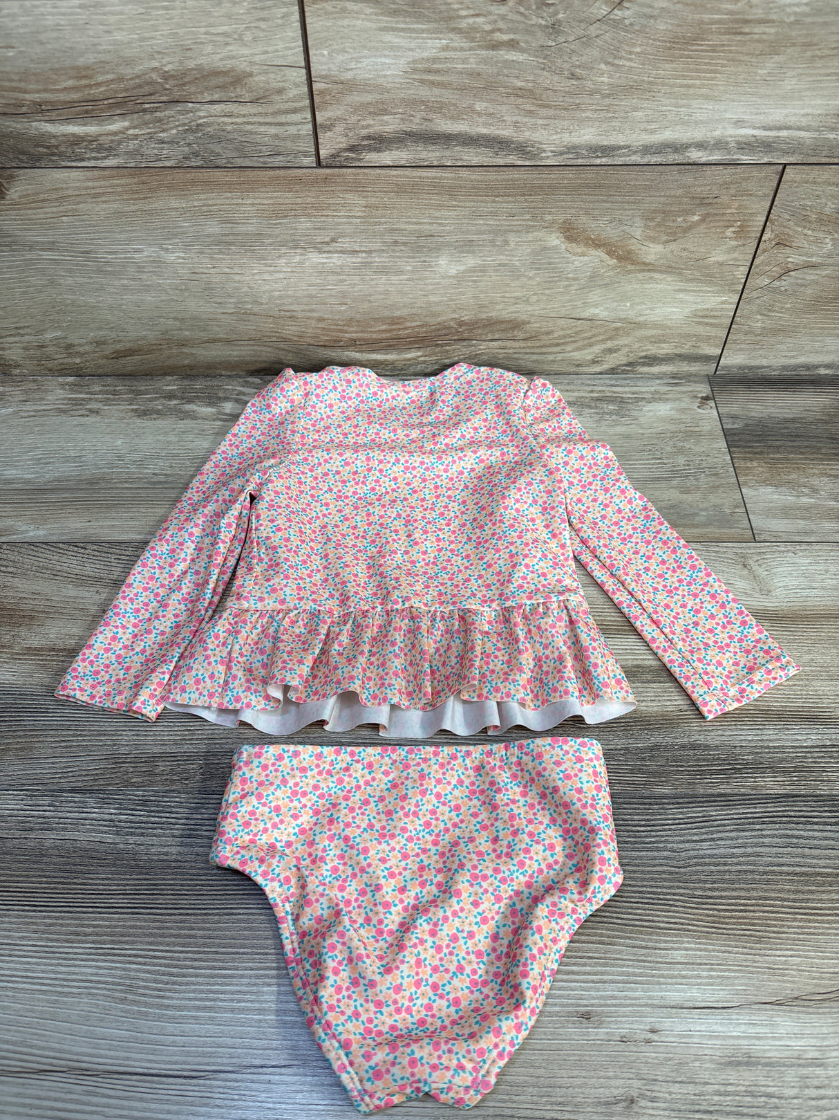 Cat & Jack 2pc Peplum Rashgaurd & Swimsuit Bottoms Orange sz 2T