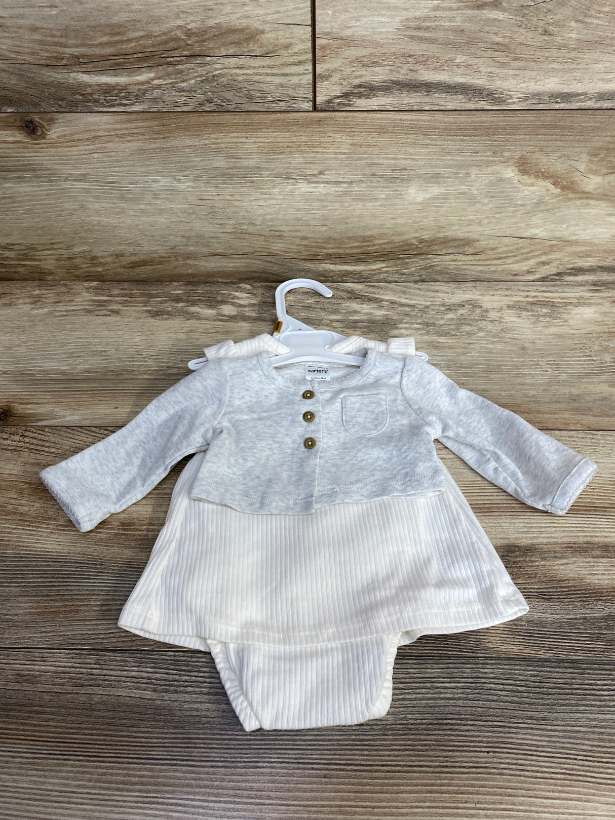 NEW Carter's 2pc Ribbed Bodysuit Dress & Cardigan Set Ivory sz Newborn