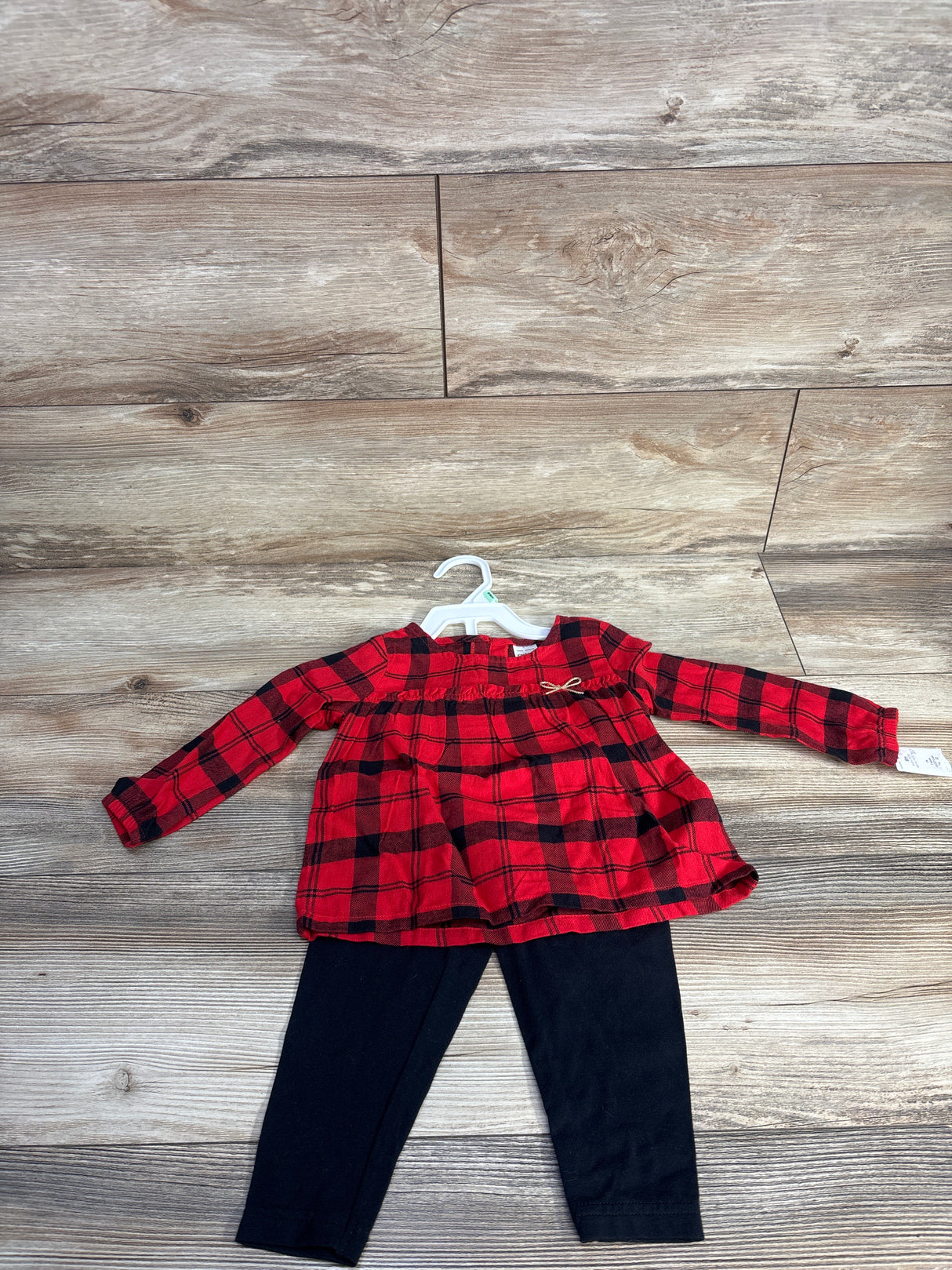 NEW Carter's 2pc Plaid Peplum Top & Leggings Set Red sz 18m