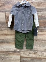 NEW DKNY 2pc Layered Sleeve Button-Up Shirt & Pants Set Grey sz 12m