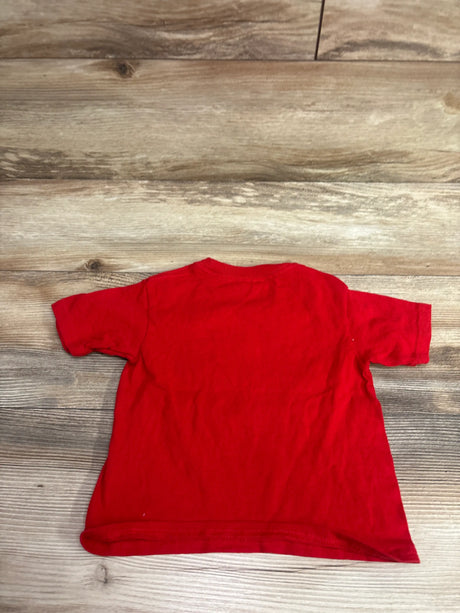 Back view of Team Athletics Chicago Bulls shirt in red, size 2T, showing short sleeves on a wood floor