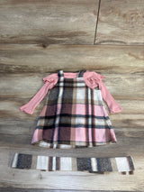 3pc Ribbed Bodysuit & Plaid Skirtall Set Pink sz 12-18m