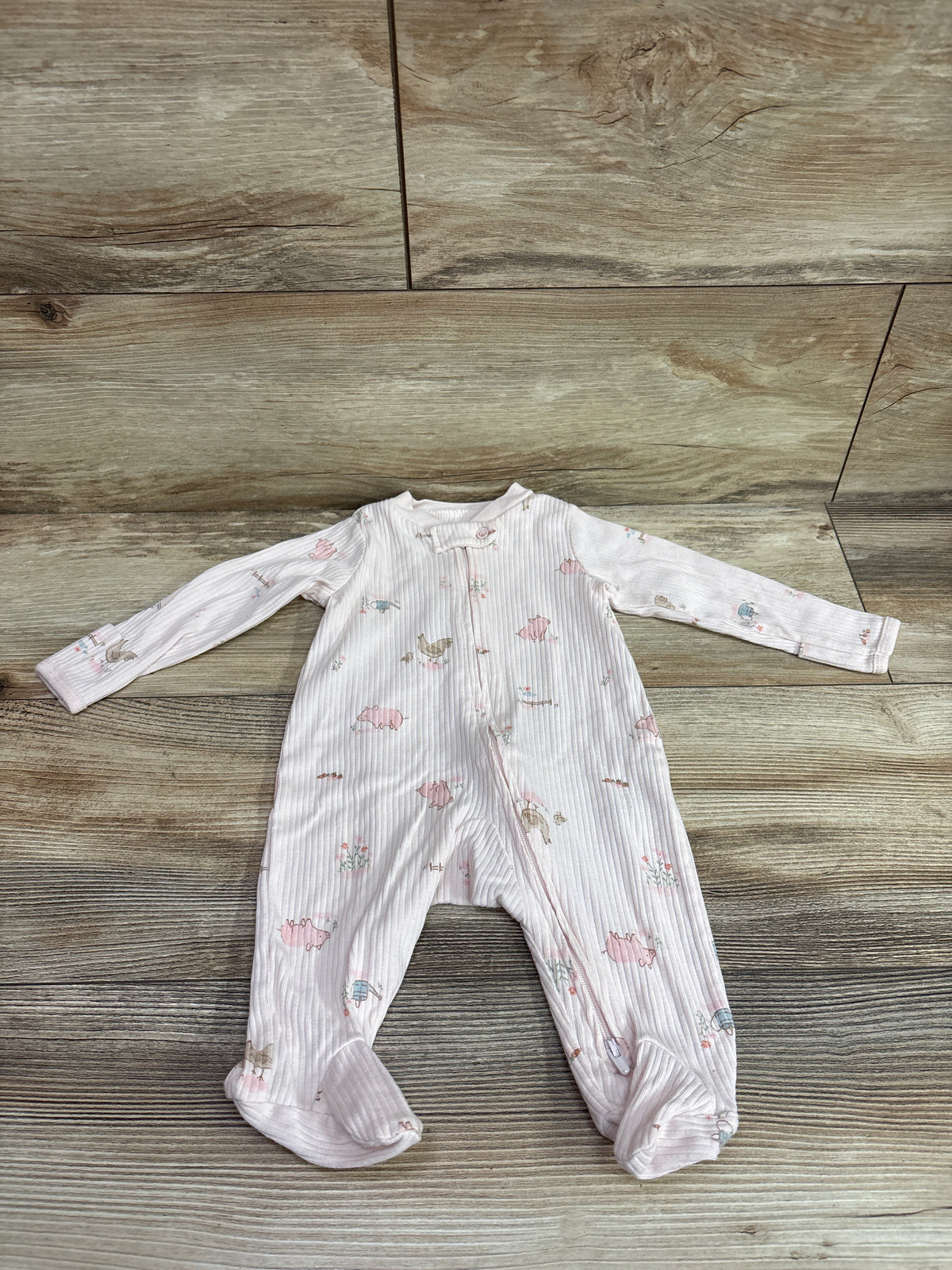 Just One You Ribbed Farm Print Sleeper Pink sz 3m