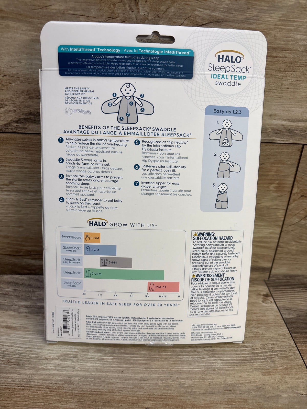 NEW Halo SleepSack Ideal Temp Swaddle Grey sz 0-3m