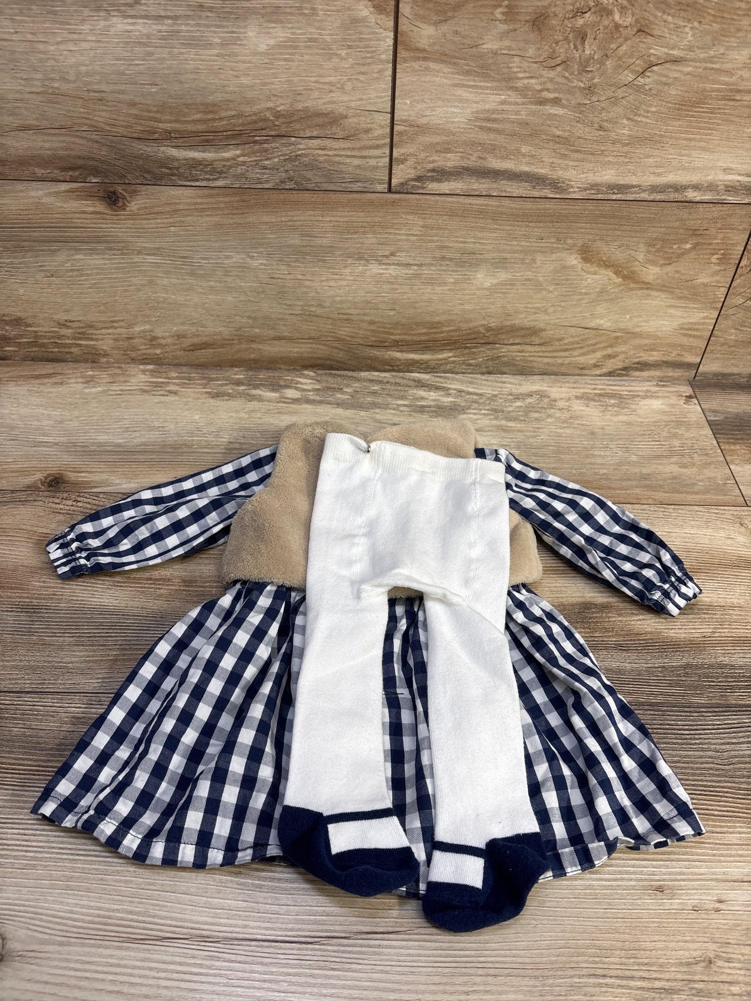 Carter's 3pc Long Sleeve Dress, Plush Vest, & Footed Tights Navy sz 6m