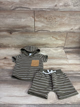 Karesoull 2pc Striped Hooded Shirt & Shorts Set Green sz 6m