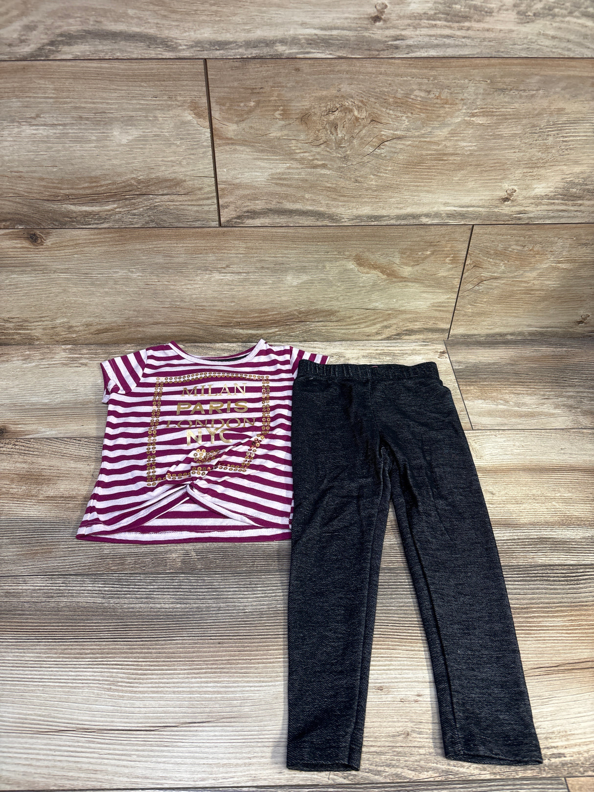 Dream Star 2pc Striped Sequin Shirt & Pants Set Pink sz 2T