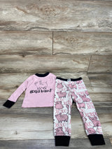 Lazy One 2pc Hogs & Kisses Pajama Set Pink sz 2T