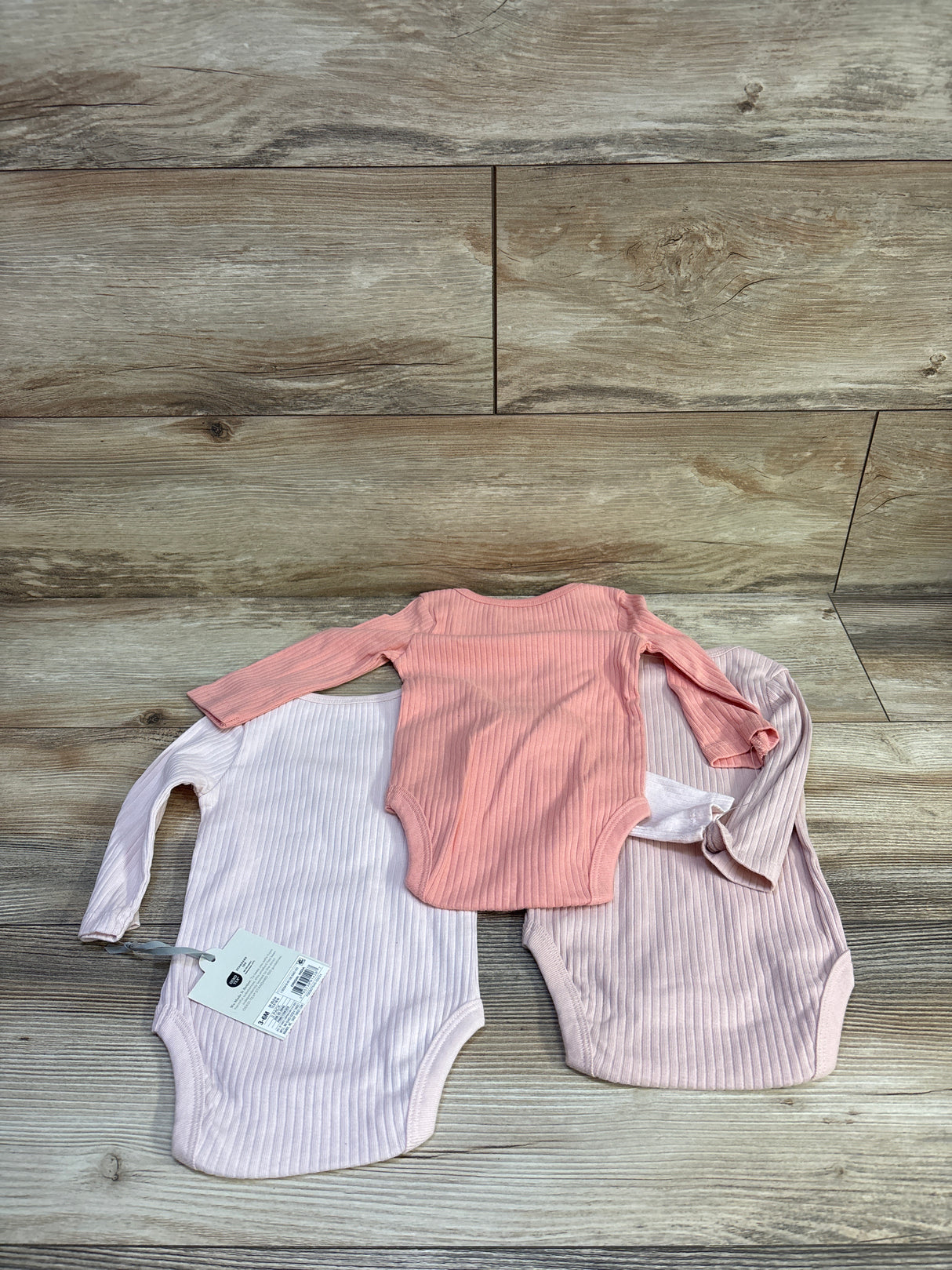 NEW Cloud Island 3pk Long Sleeve Ribbed Bodysuits Pink sz 3-6m