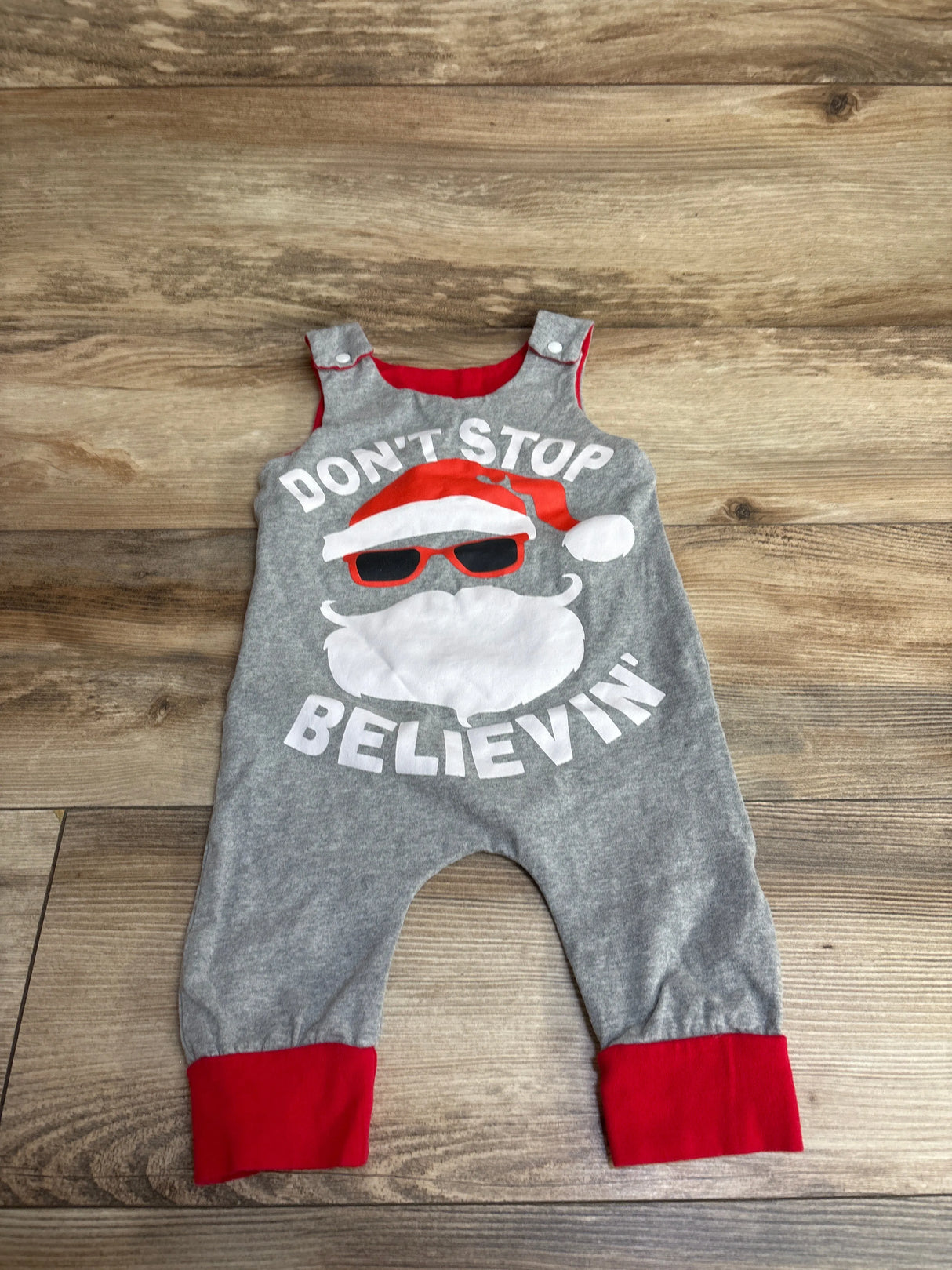 Don't Stop Believin' Santa Tank Coverall Grey sz 12-18m