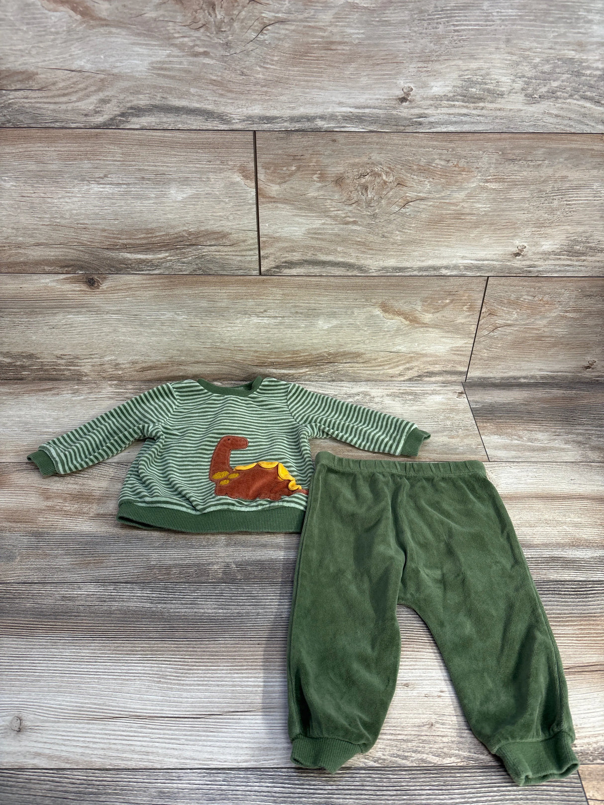 Little Me Velvet Dino Sweater & Joggers 2pc Set Green sz 9m