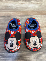 Disney Mickey Mouse toddler shoes with colorful patterns and blue trim