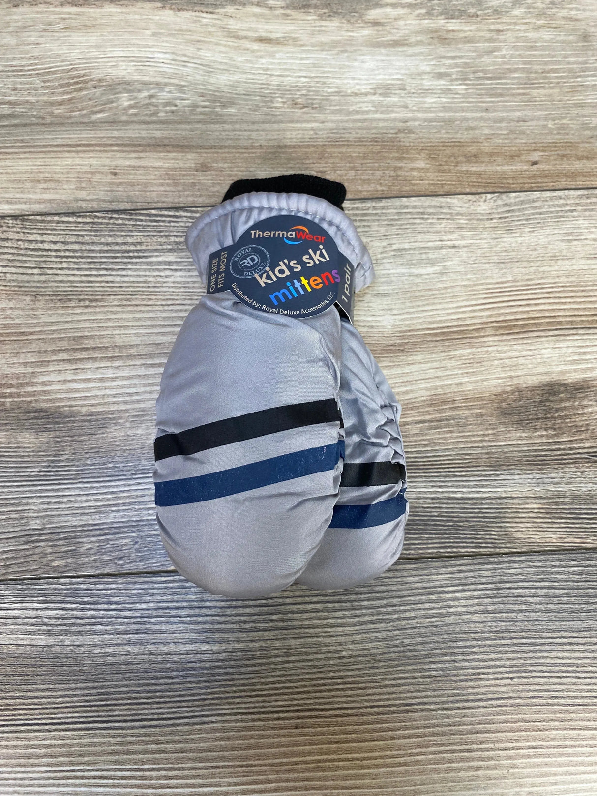 NEW ThermaWear Kid's Ski Striped Grey Mittens