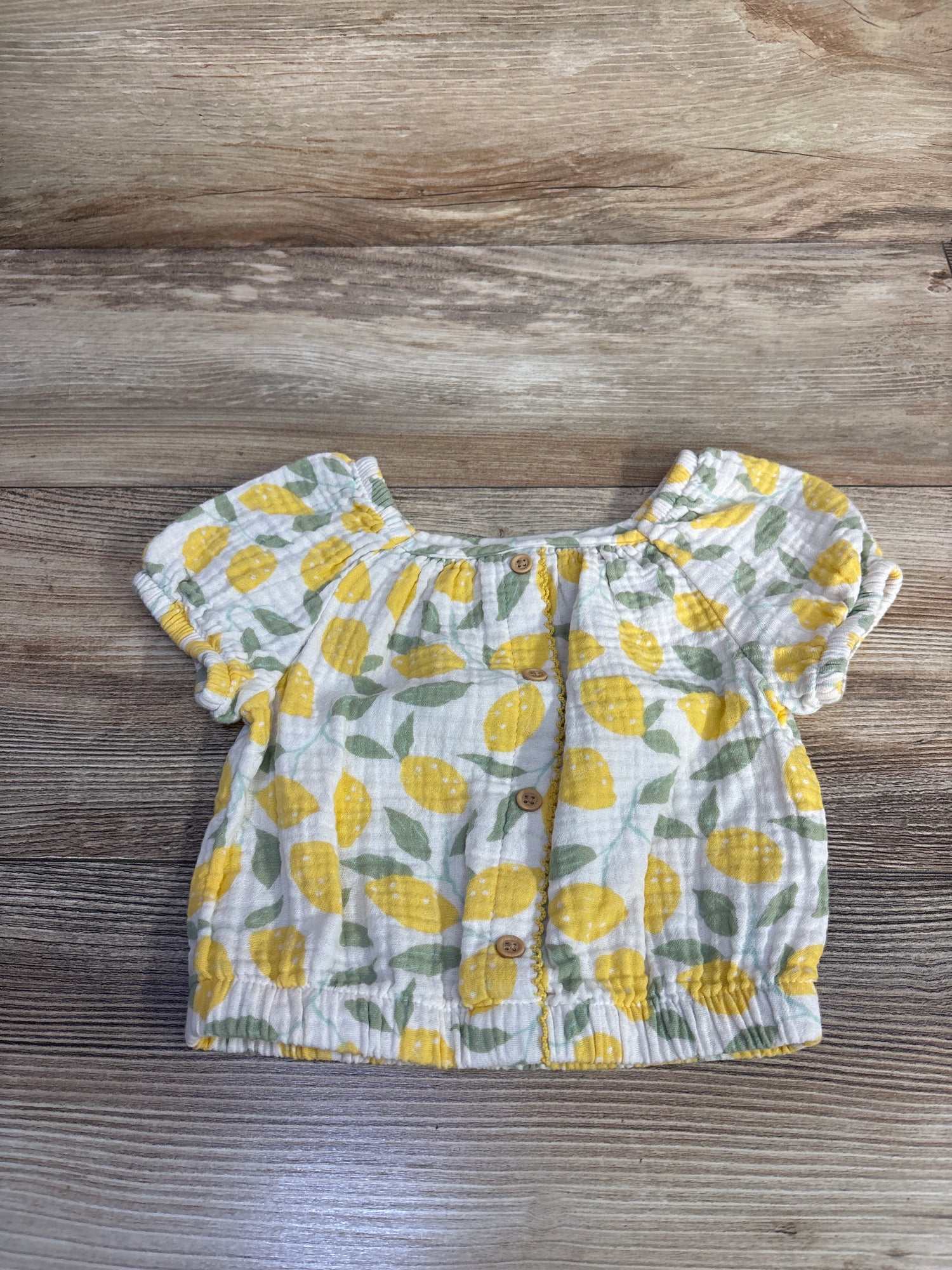 Cat & Jack Gauze Button-Front Lemon Shirt White sz 18m
