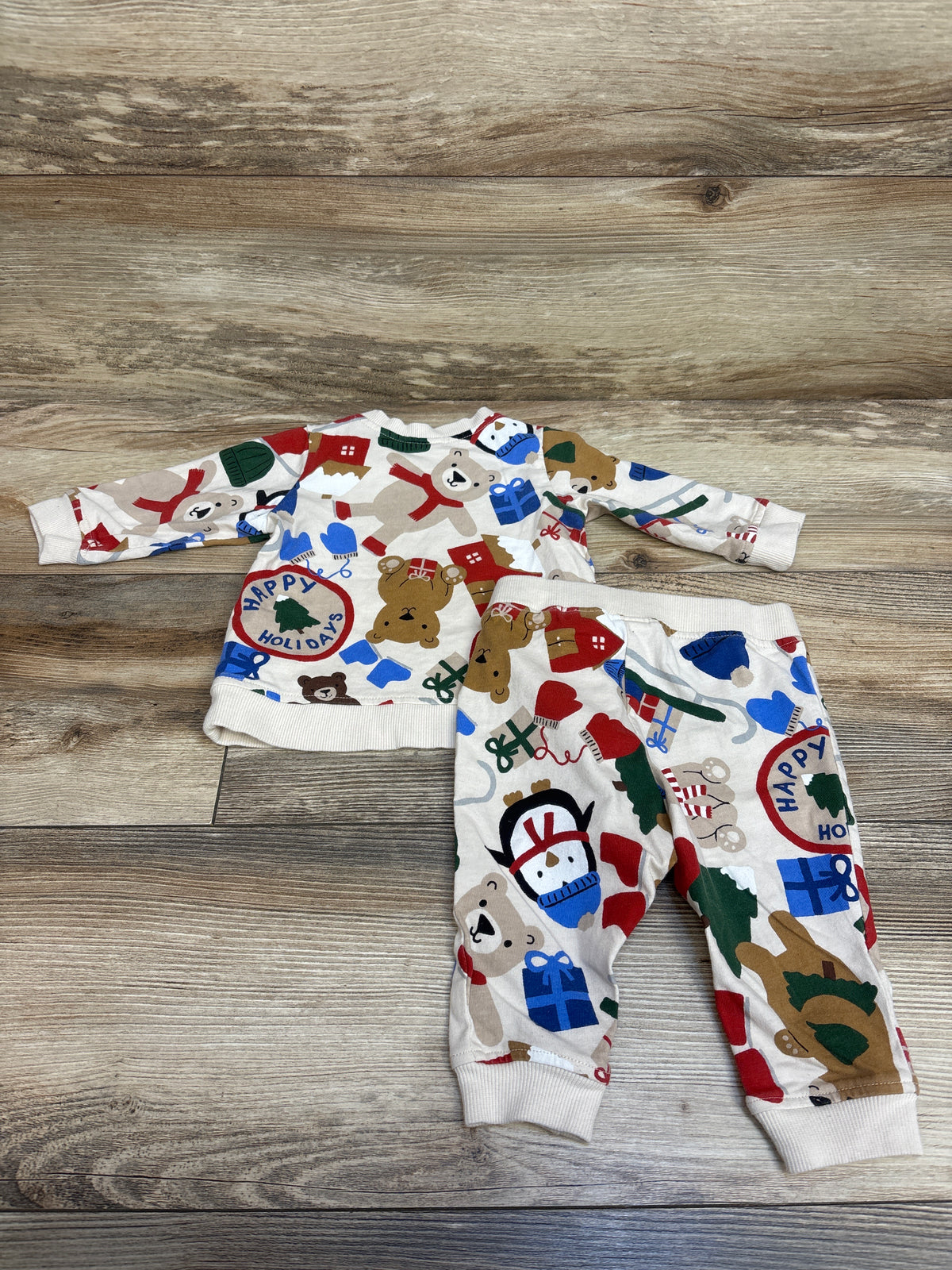 H&M 2pc Christmas Pullover Sweatshirt & Pants Set Tan sz 6m