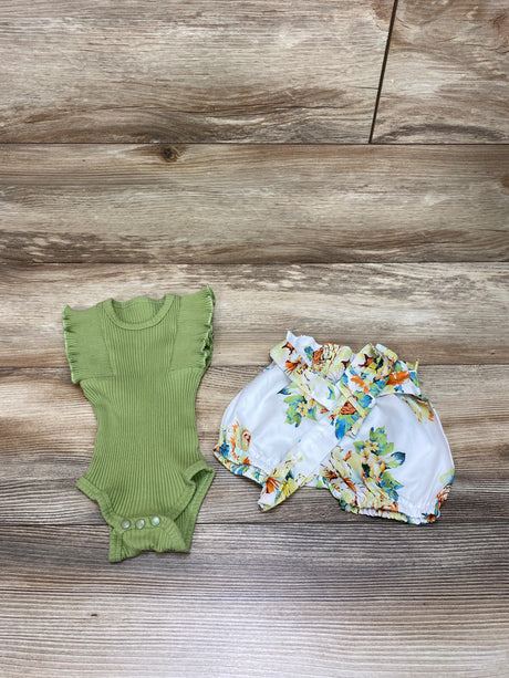 2pc Ribbed Bodysuit & Shorts Green sz 3-6m - Me 'n Mommy To Be