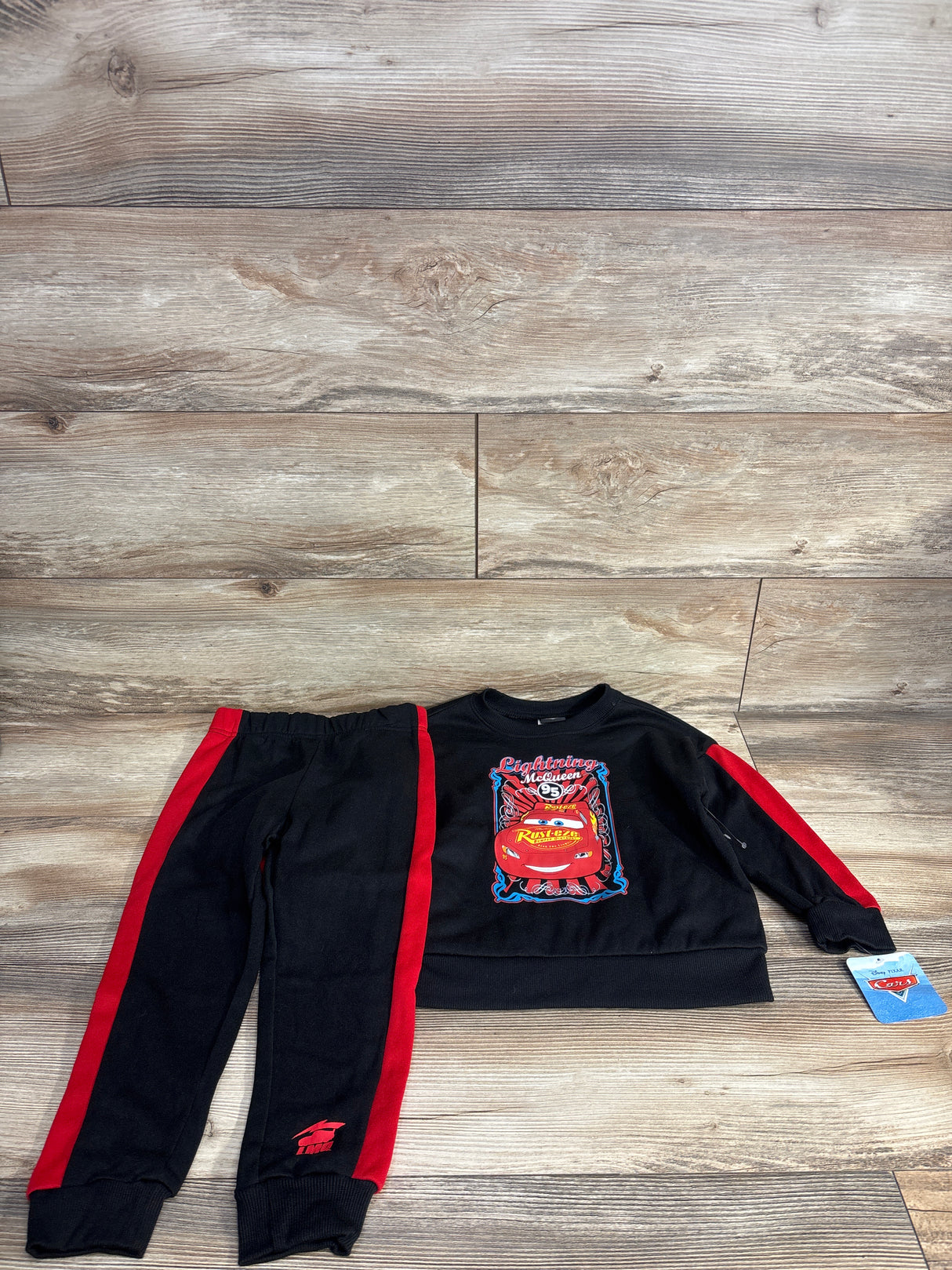 NEW Disney Pixar 2pc Lighting McQueen Sweatshirt & Bottoms Set Black sz 4T