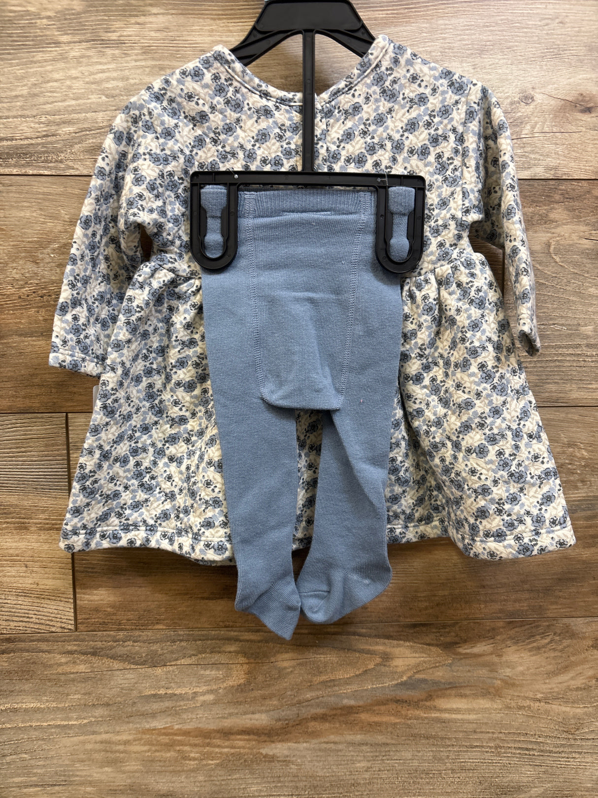 NEW Child Of Mine 2pc Long Sleeve Dress & Footed Tights Set Blue sz 3-6m