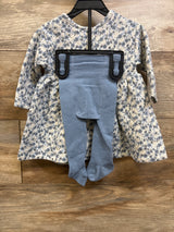 NEW Child Of Mine 2pc Long Sleeve Dress & Footed Tights Set Blue sz 3-6m