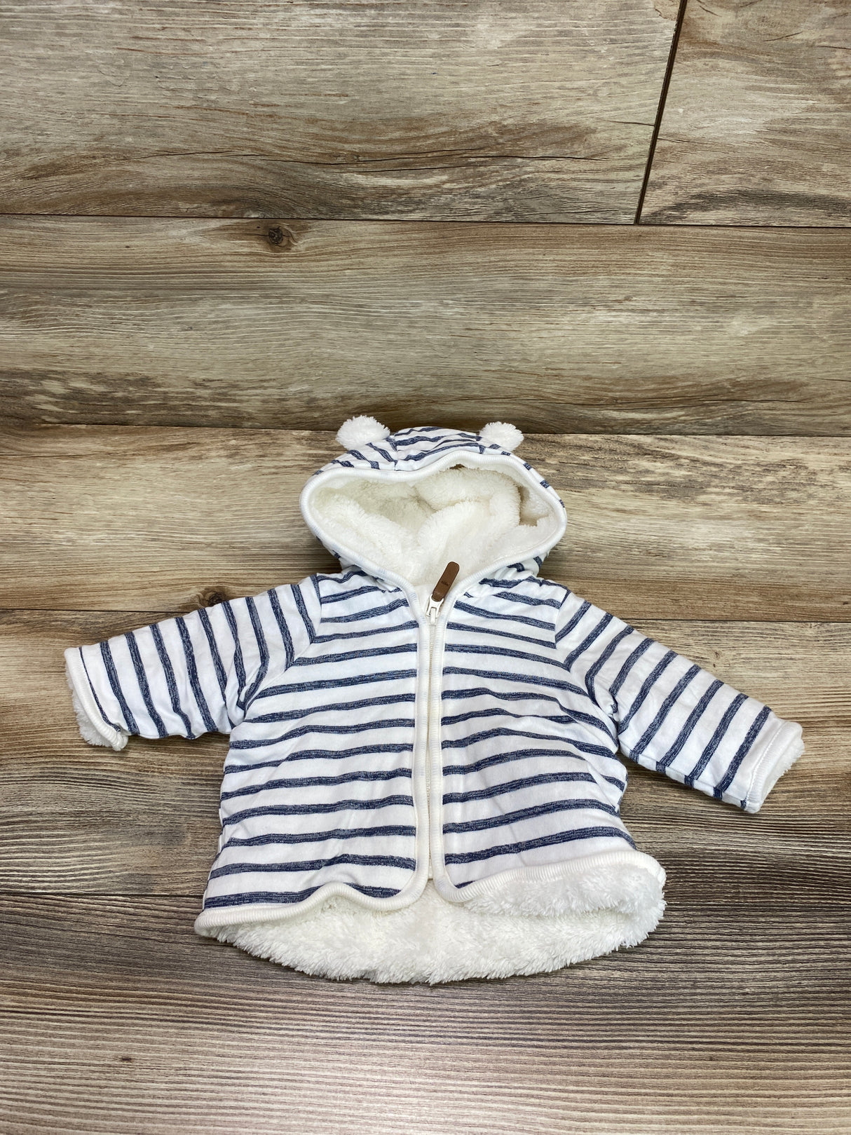 H&M Fleece Lined Striped Full Zip Hoodie White sz 0-1m