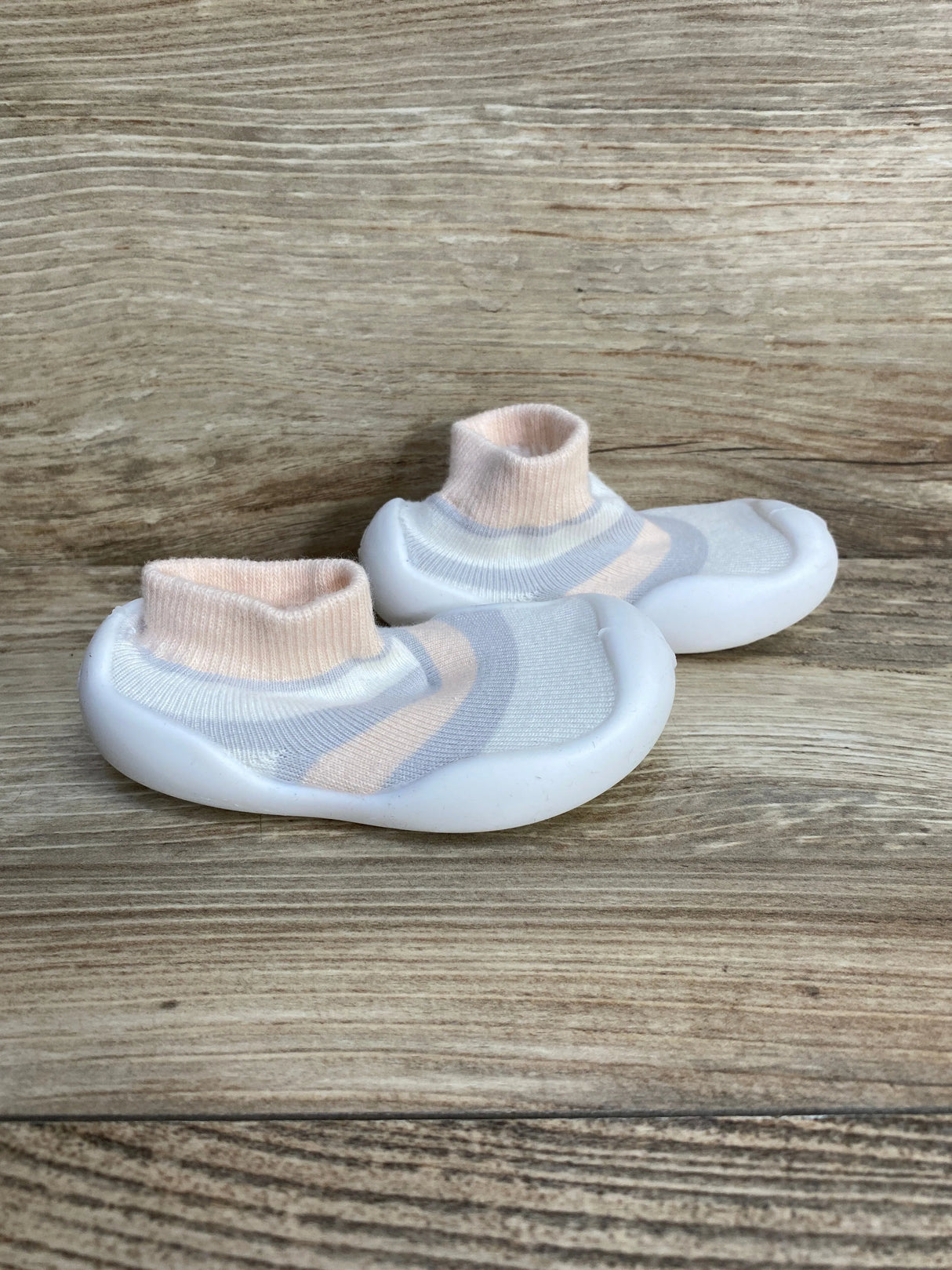 Striped Non-Slip Sock Shoes Pink/Grey sz 3c