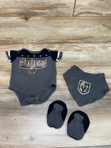 NHL Golden Knights 3pc Bodysuit + Bib + Booties Grey sz 6-9m