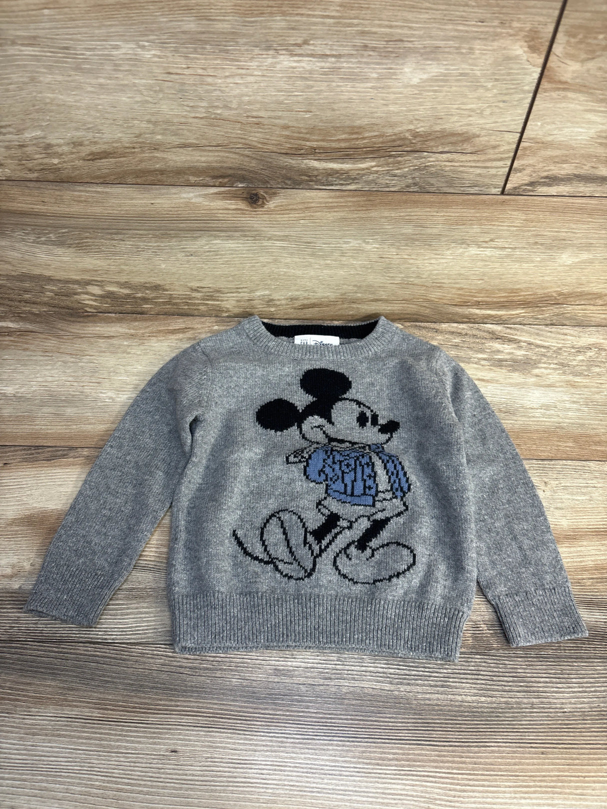 Gray kids sweater with Mickey Mouse graphic, cozy knit long sleeve for children