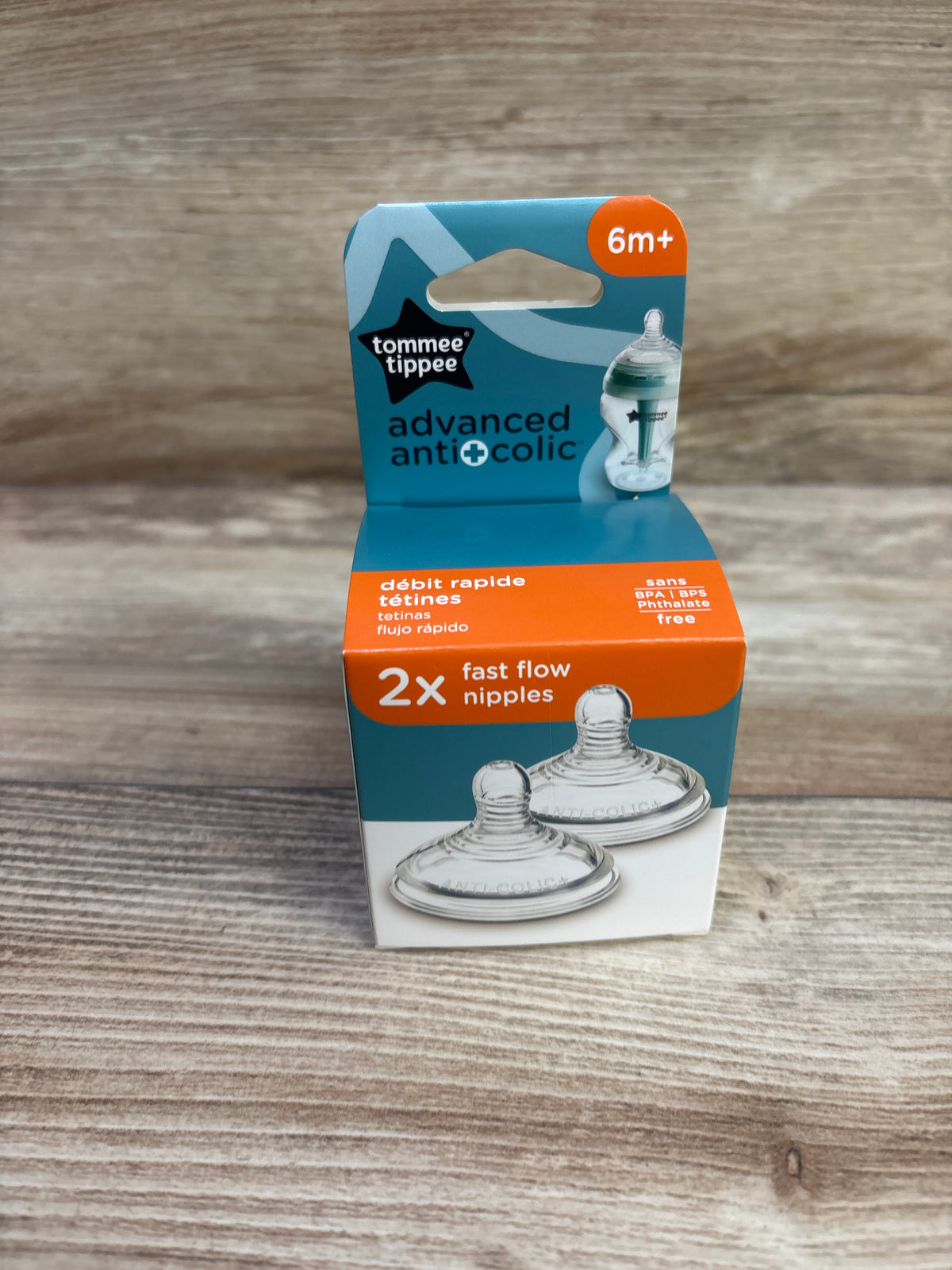 NEW Tommee Tippee Advanced Anti-Colic Baby Bottle Nipples, 2pk Fast Flow 6m+