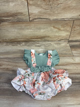 Yccutest Ribbed Floral Faux Suspender Skirted Romper Green sz 6-9m