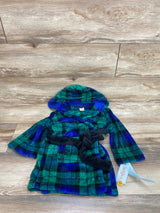 NEW Cat & Jack Plaid Plush Hooded Robe Green sz 4-5T