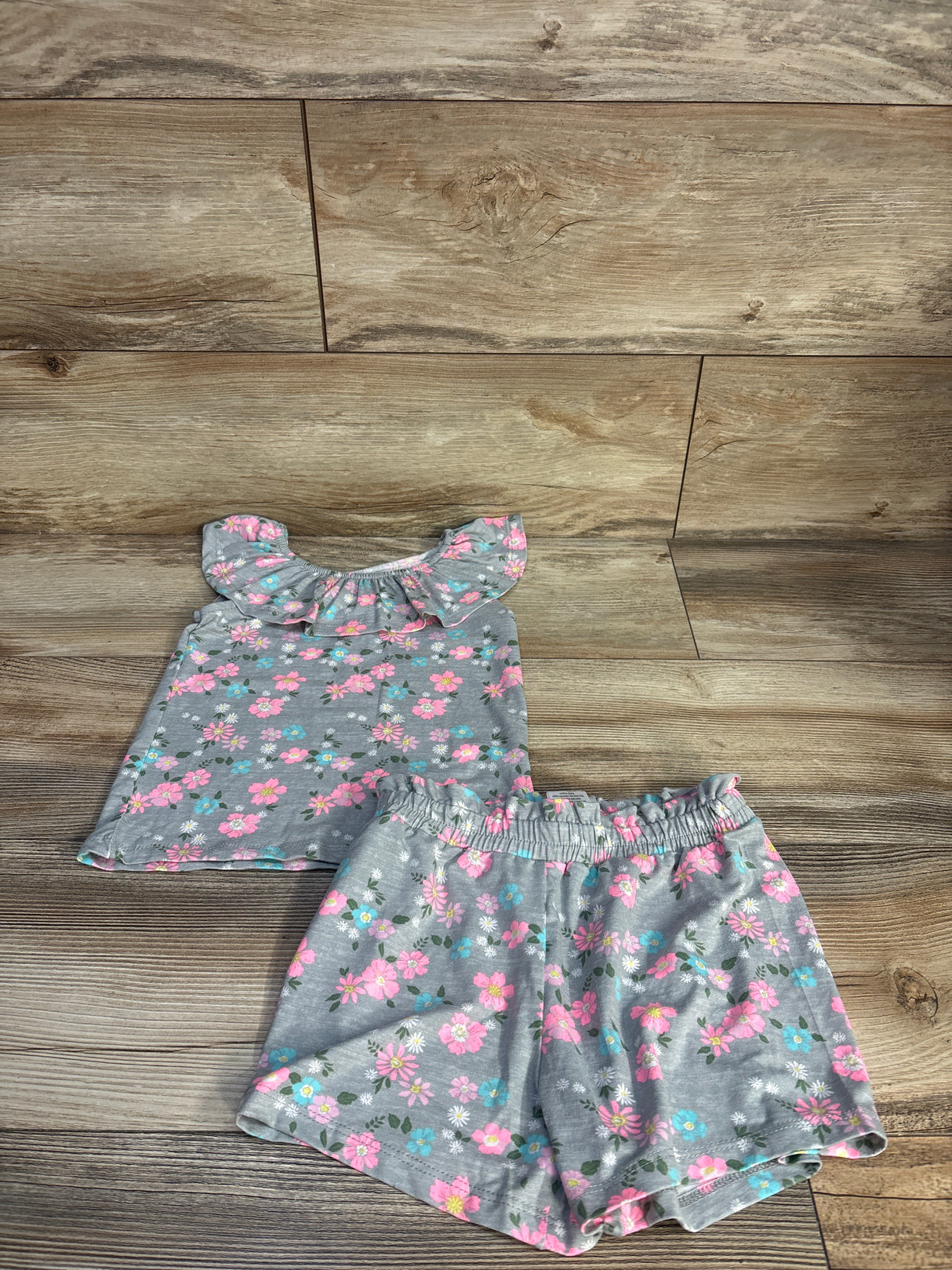 One Step Up 2pc Floral Shirt & Shorts Set Grey sz 4T