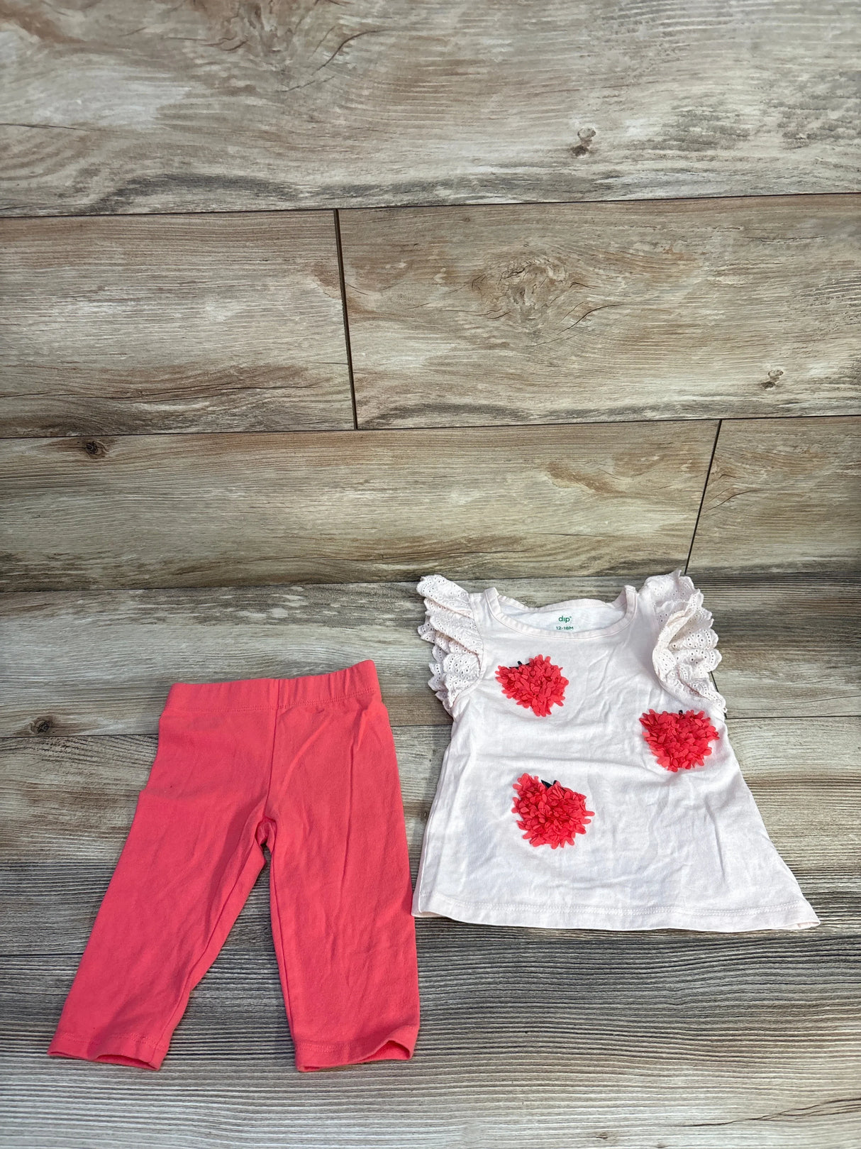 Dip 2pc Eyelet Sleeve Shirt & Pants Set Pink sz 12-18m