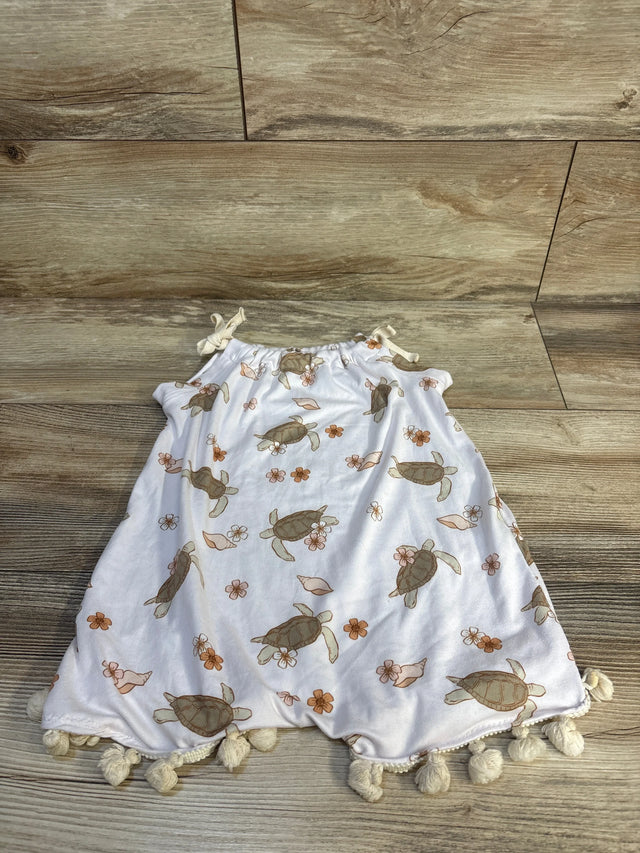 Baby turtle print romper with floral shells and tassels, soft cotton kids clothing