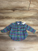 NEW Ralph Lauren Plaid Cotton Poplin Long Sleeve Shirt Green sz 6m