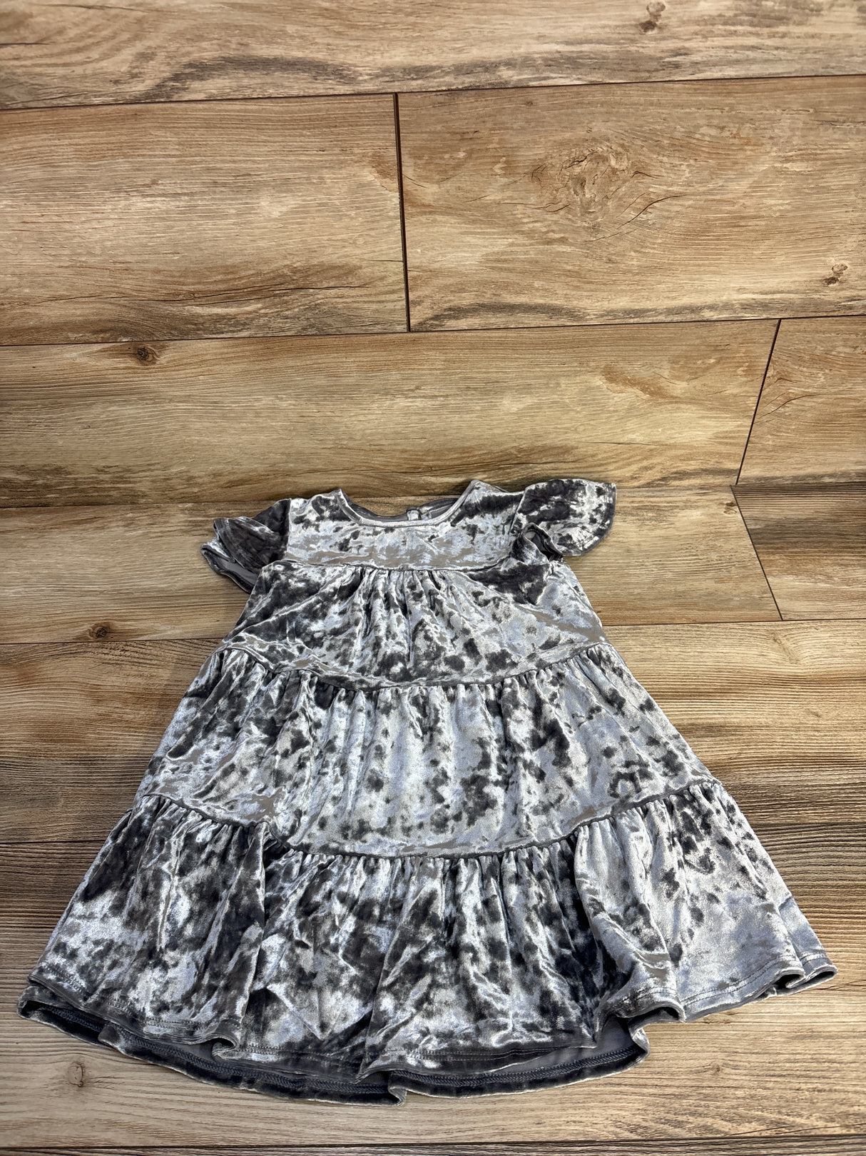 Cat & Jack Crushed Velvet Tiered Dress Grey sz 4T