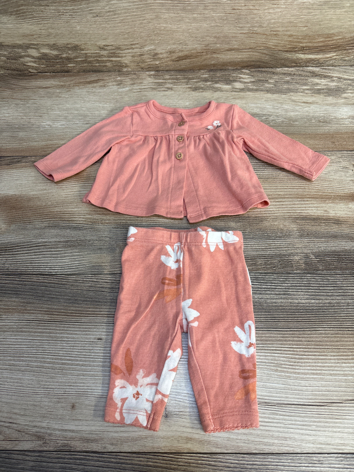 Carter's Floral Button Up Shirt & Leggings Set Pink sz Newborn