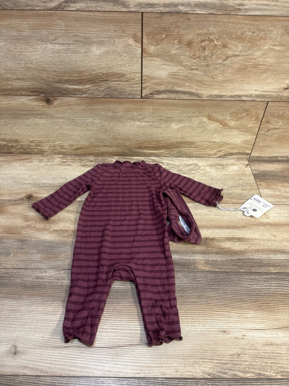 NEW Cloud Island 2Pc Jacquard Checkered Romper & Headwrap Wine sz 0-3m