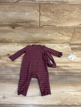 NEW Cloud Island 2Pc Jacquard Checkered Romper & Headwrap Wine sz 0-3m