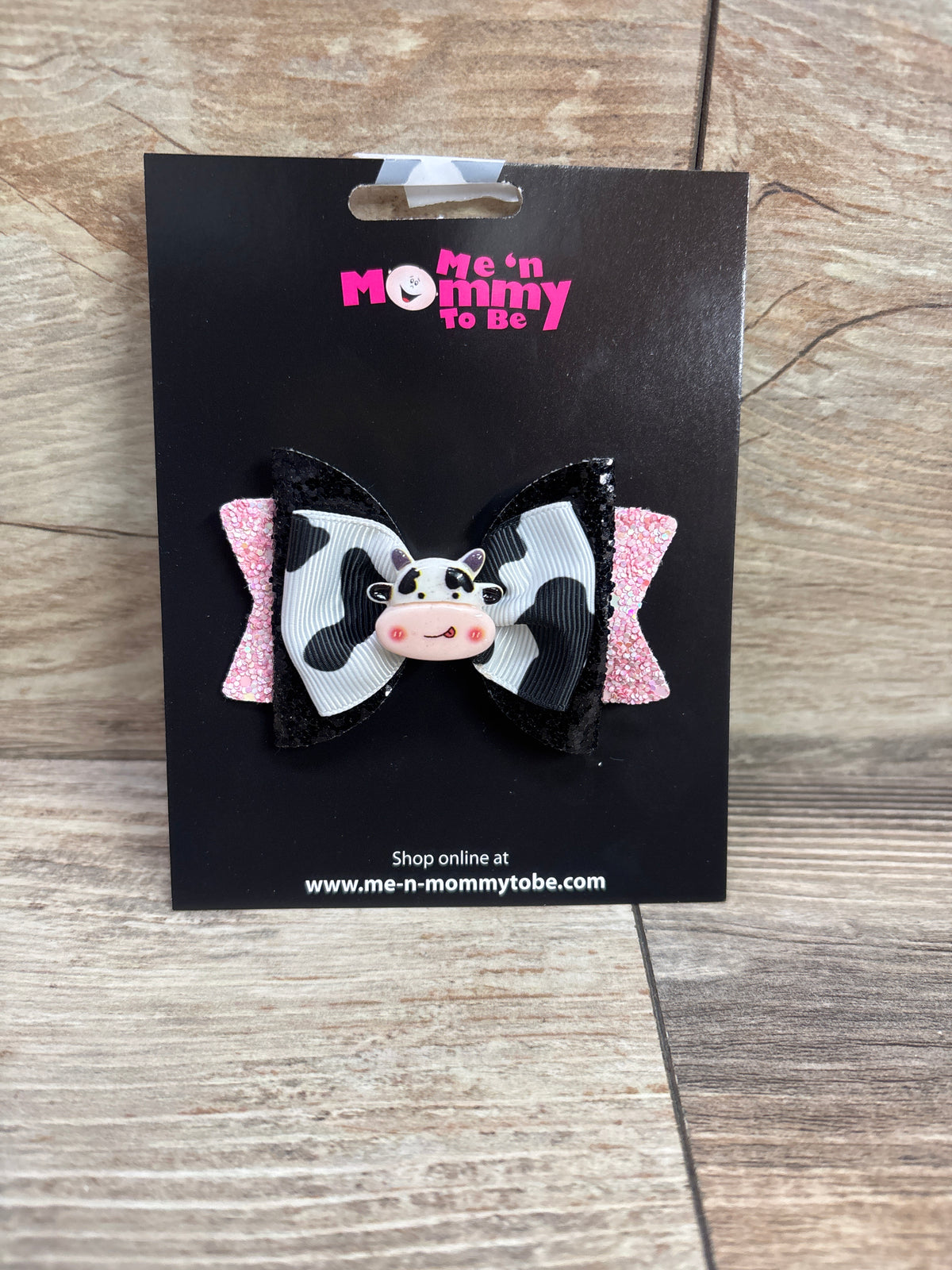 NEW Cow Applique Glitter Hair Bow Black