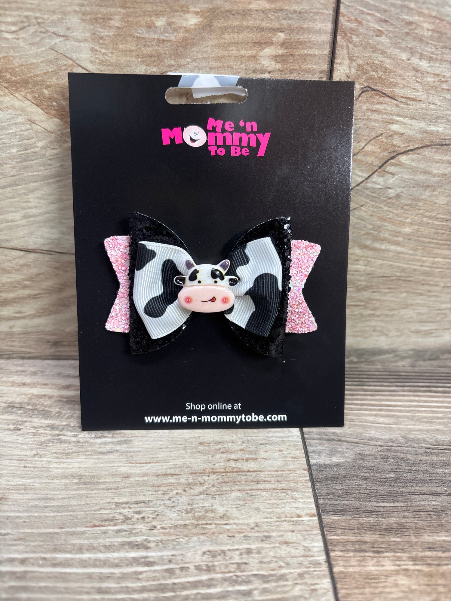 NEW Cow Applique Glitter Hair Bow Black