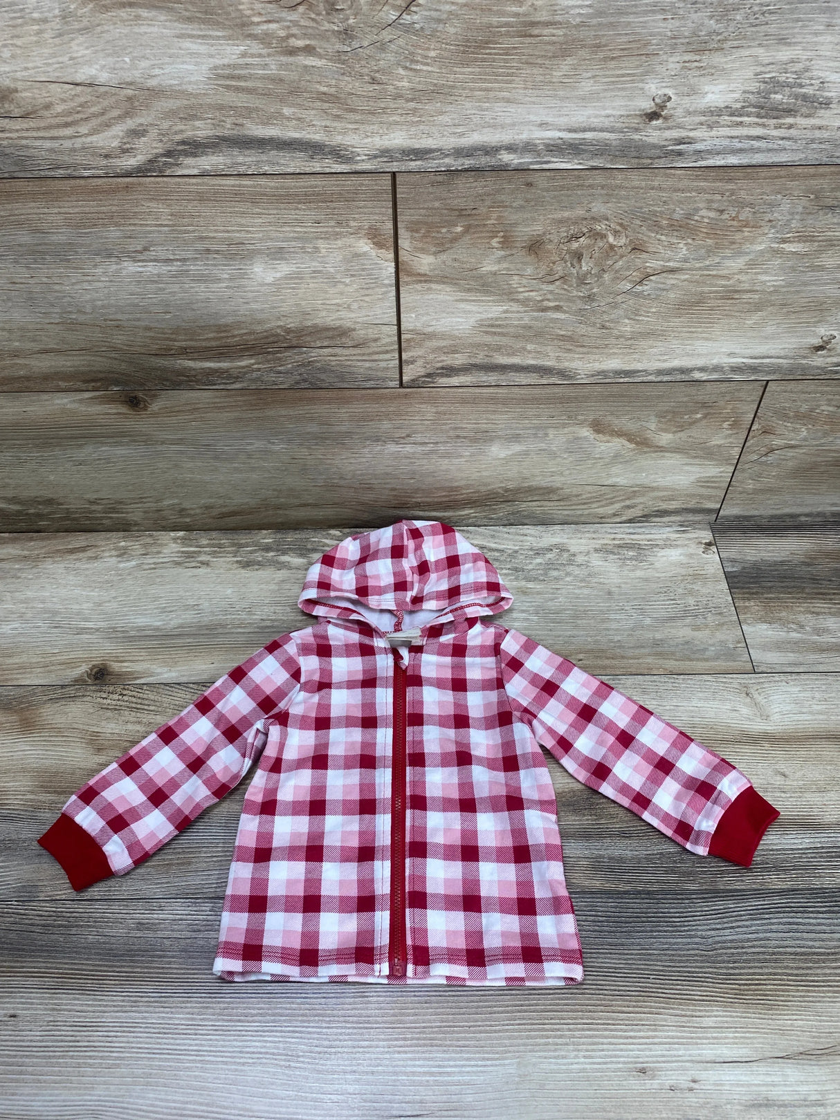 First Impressions Plaid Full Zip Hoodie Red sz 6-9m