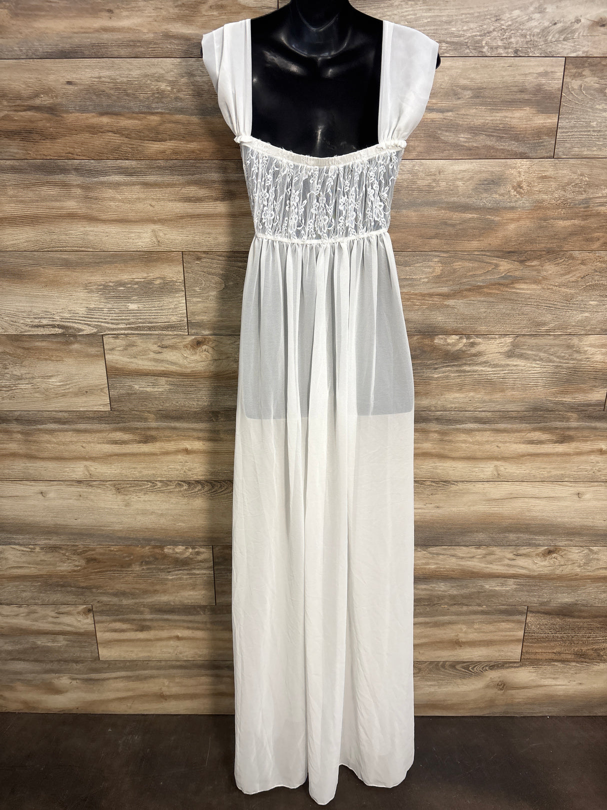 Maternity Sheer Open-Belly Lace Photoshoot Dress White sz XL