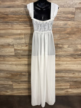 Maternity Sheer Open-Belly Lace Photoshoot Dress White sz XL