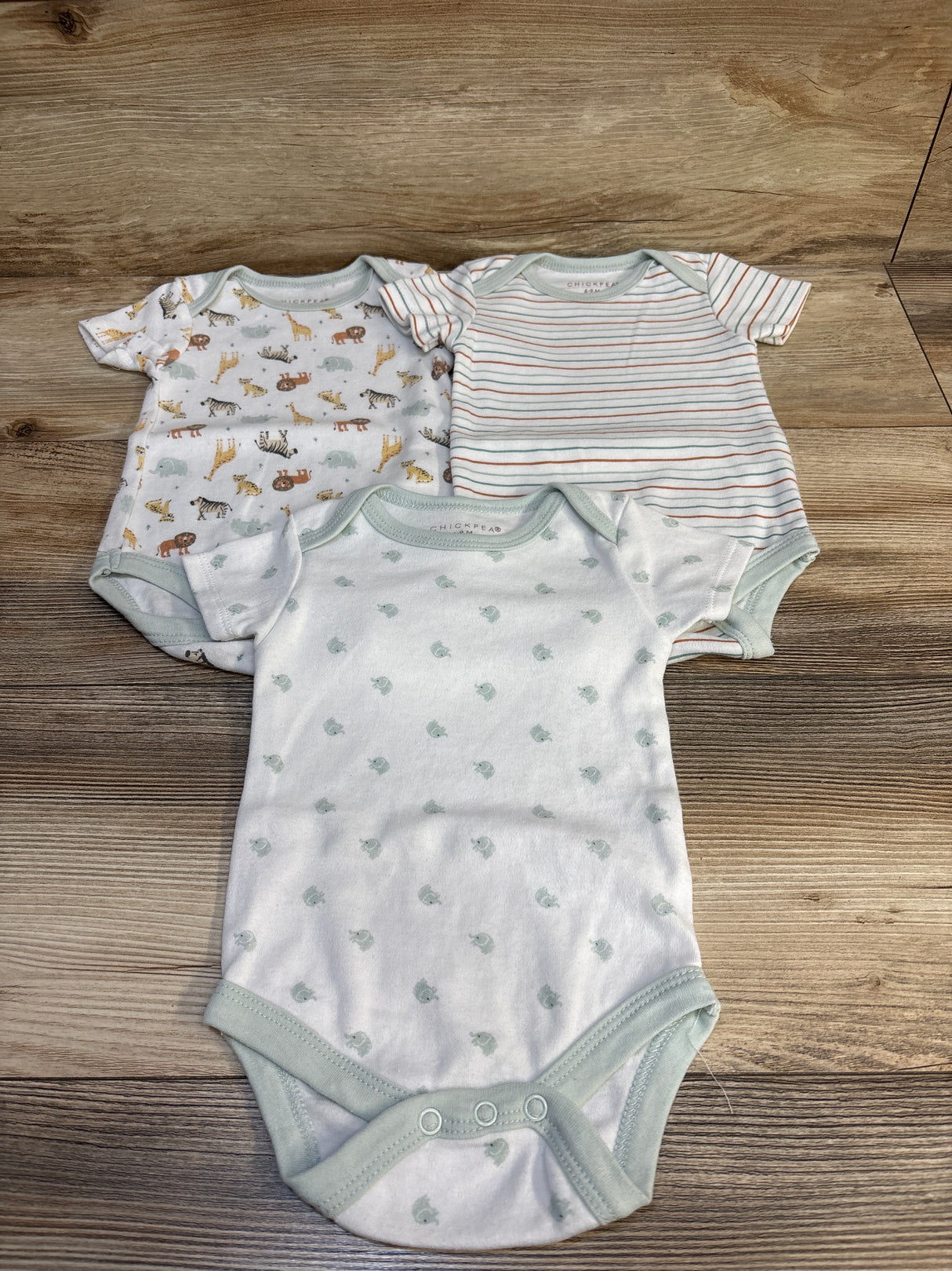 Chickpea 3pk Elephant Bodysuit Set White 6-9m