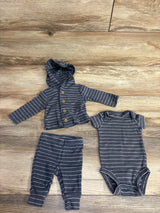 Carter's 3pc Striped Button Up Hooded Shirt & Joggers Set Grey sz Newborn