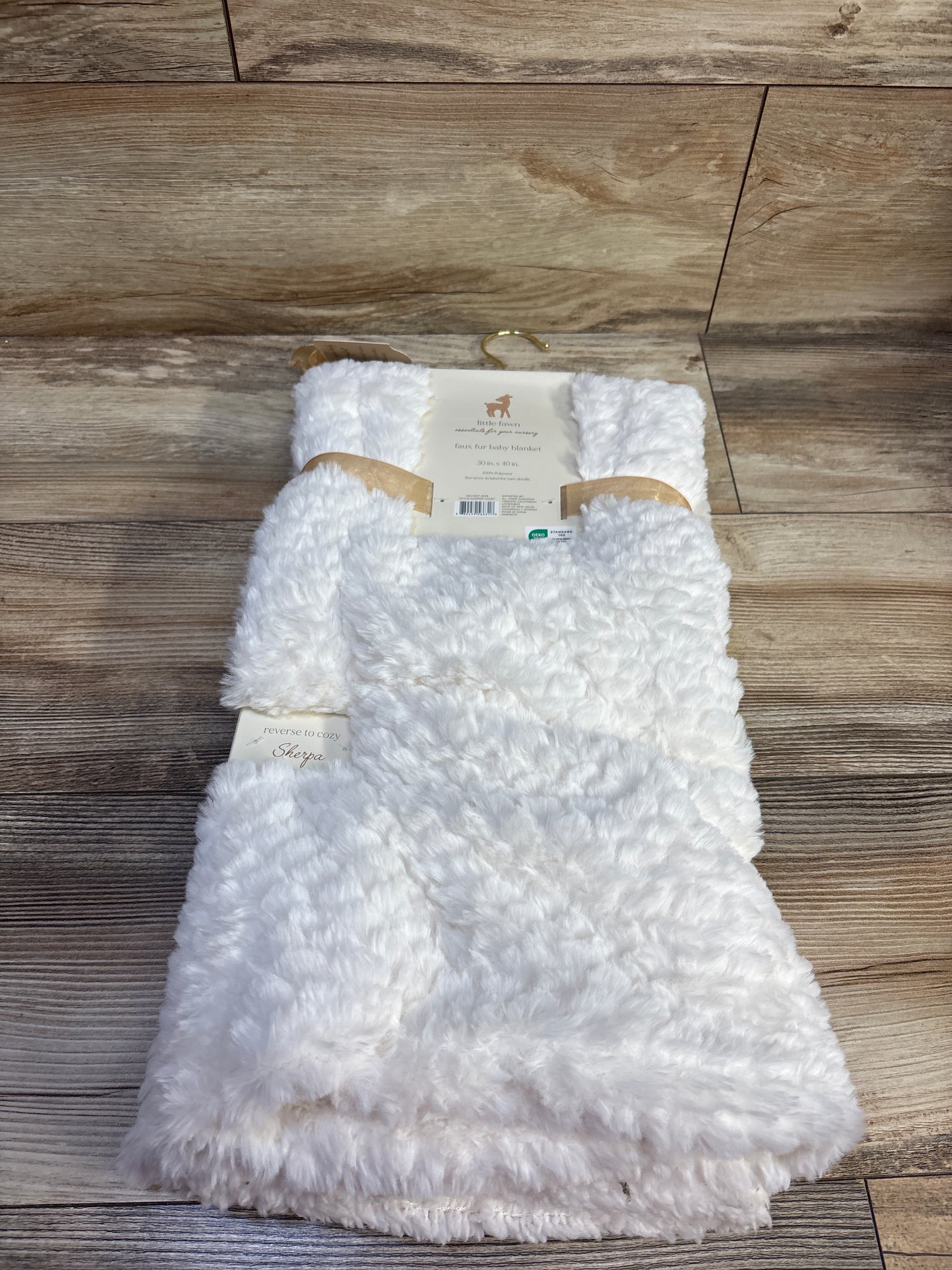 NEW Little Fawn Reversible Faux Fur Baby Blanket Ivory 30x40''