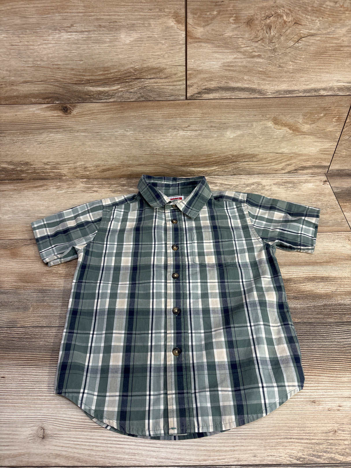 Wrangler Plaid Button Up Shirt Green sz 5T