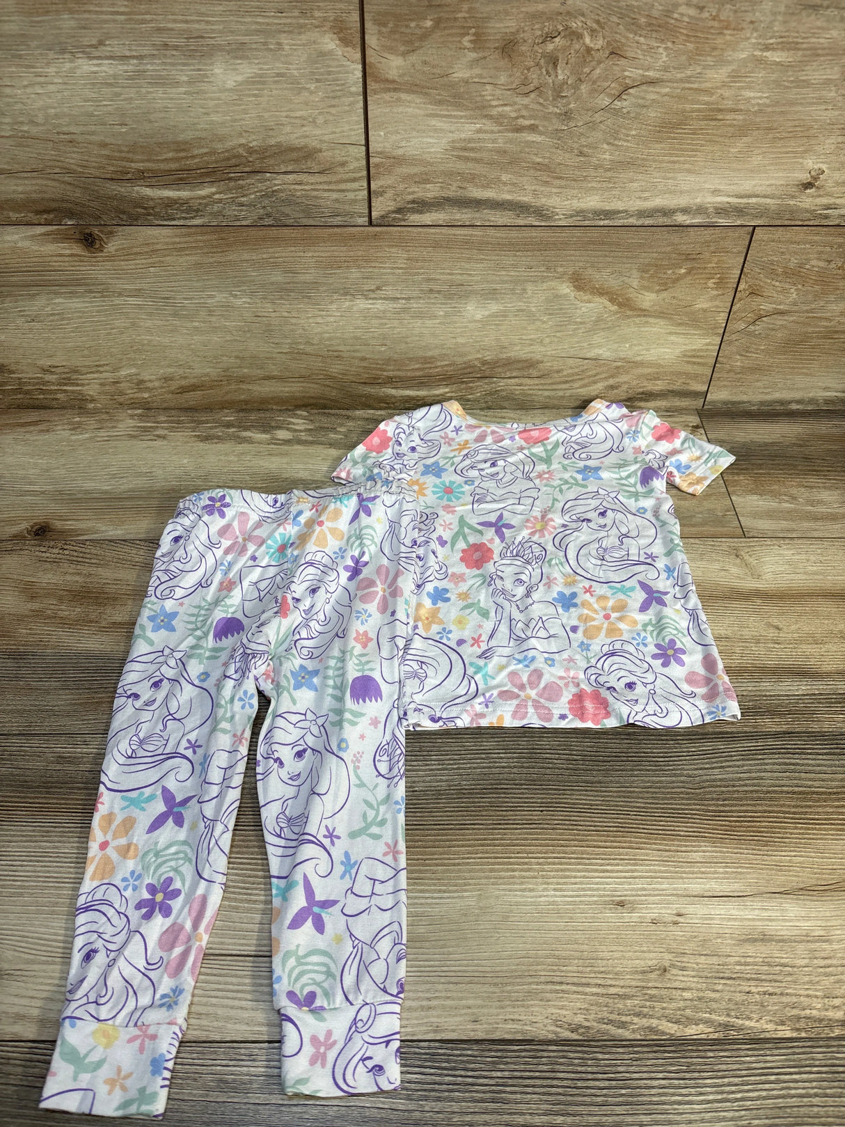 NEW Disney Princess 2pc Short Sleeve Viscose Snug Fit Pajama Set White sz 2T